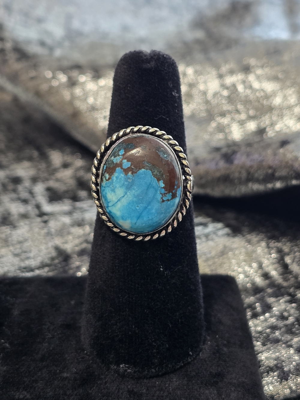 Silver Turquoise and Brown Stone Ring - Blue Brown